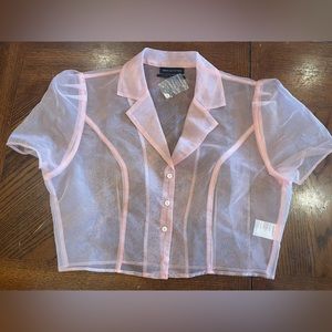 Urban Outfitters Sheer Organza Button-Down Cropped Top in Peach